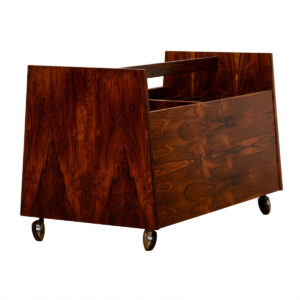 Danish Modern Rosewood Double-Column Rolling Magazine Cart
