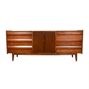 Mid Century Modern Walnut Long Dresser / Sideboard w/ Geometric Pulls