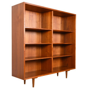 14″ Extra-Deep Danish Modern Teak Open Adjustable Bookcase / Display Cabinet