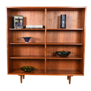 14″ Extra-Deep Danish Modern Teak Open Adjustable Bookcase / Display Cabinet