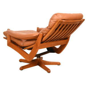 Reclining Adjustable Danish Teak Leather Lounge Chair + Ottoman