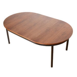 American Modernist Round to Oval Expanding Walnut Table Top + Ebonized Legs