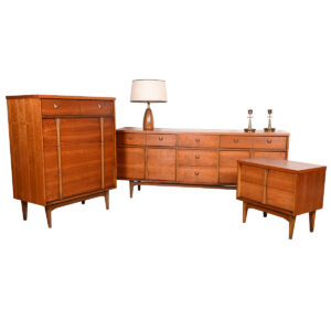 Long Mid-Century Modern Walnut 9-Drawer Dresser with Brass & Sculptural Pulls