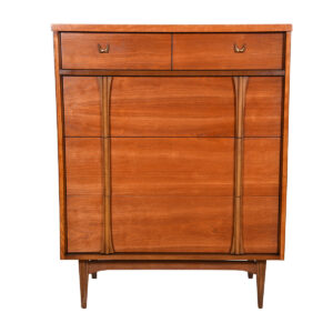 Tall MCM Walnut Dresser with Brass & Sculptural Pulls