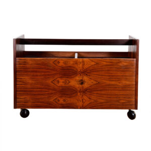 Danish Modern Rosewood Rolling Vinyl + Magazine Cart