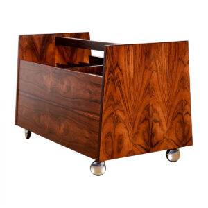 Danish Modern Rosewood Rolling Vinyl + Magazine Cart