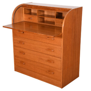 Danish Modern Rolltop Secretary Desk / Dresser in Teak