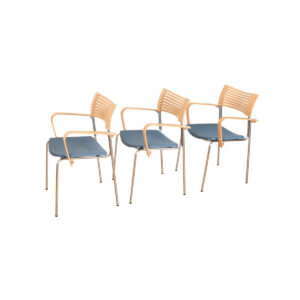 Set of Danish Bentwood & Chrome Stackable Arm Chairs