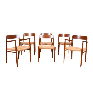 6 Teak 2 Arm (Model #56) + 4 Side (Model #75) Niels Møller Dining Chairs