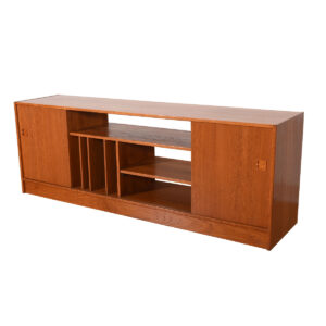 Danish Teak Room Divider / Vinyl Storage – Media Cabinet with Sliding Doors
