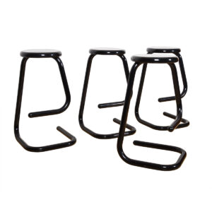 1970s Set of 4 Black “Paperclip” Barstools by Kinetics