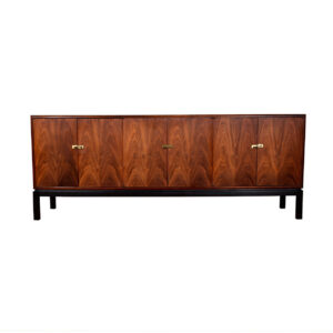 Asian-Inspired Mid Century Walnut Long Cabinet / Sideboard w/ Brass Latches