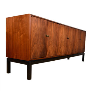 Asian-Inspired Mid Century Walnut Long Cabinet / Sideboard w/ Brass Latches