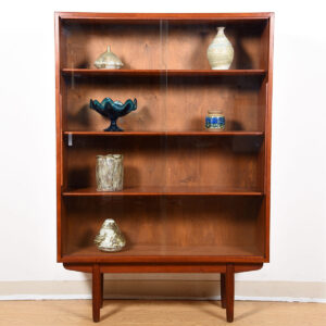 Børge Mogensen for Søborg Danish Teak Sliding Glass Door Adjustable Bookcase / Display Cabinet