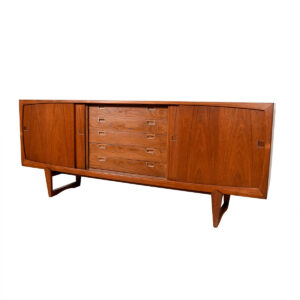 Dyrlund Danish Teak Sliding-Door Sideboard | Credenza w/ Sleigh Legs