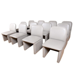 Set of 12 Contemporary Dining | Conference Chairs Fully Upholstered in Pearl Gray Leather