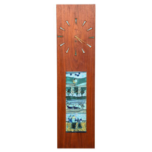 MCM Wall Clock with Decorative Tile on Walnut Panel