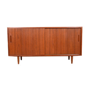 Compact Danish Teak Sideboard / Media Cabinet with Sliding Doors