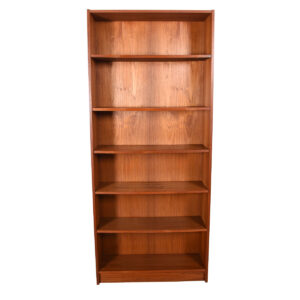 Pair 84″ Tall Danish Teak Bookcases with Adjustable Shelves