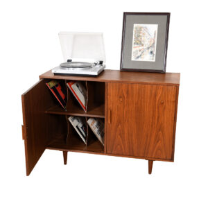 Spaciously Compact MCM Cabinet in Walnut — Custom Designed for Vinyl Storage