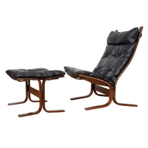 Westnofa Ingmar Relling Black Leather Tall Siesta Chair + Ottoman