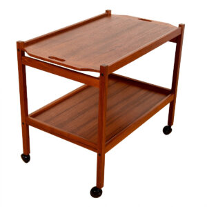 Large Danish Modern Teak Rolling Bar | Serving Cart w/ Lower Shelf