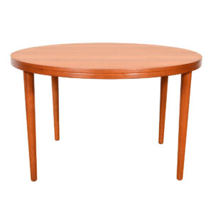 Swedish Modern Teak Round-to-Oval Dining Table + Adj Leg Placement