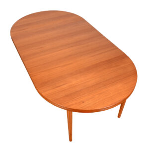 Swedish Modern Teak Round-to-Oval Dining Table + Adj Leg Placement
