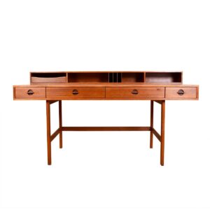 1965 Early Production Lovig Danish Modern ‘Flip-Top’ Teak Partner’s Desk + Key