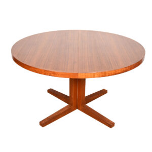 Pedestal Base Danish Teak Expanding Round-to-Oval Dining Table