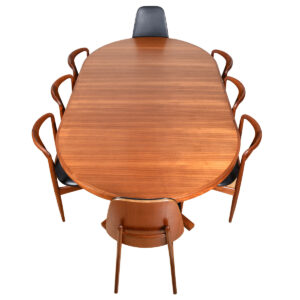 Pedestal Base Danish Teak Expanding Round-to-Oval Dining Table