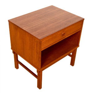 Pair Dux Swedish Teak Nightstands — Rounded ‘Half-Moon’ Pulls