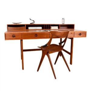 1965 Early Production Lovig Danish Modern ‘Flip-Top’ Teak Partner’s Desk + Key