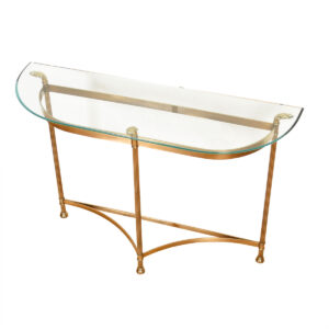 LaBarge Half-Moon Glass & Brass Console Table