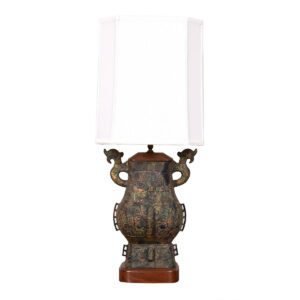 Large Asian-Inspired Walnut Accented Table Lamp