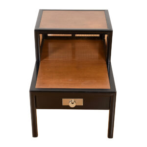 Baker Mid-Century Decorator Black Lacquer + Cane Step Side Table