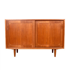 Danish ‘Bevel-Framed’ Sliding Door 42″ Teak Storage Cabinet | Sideboard