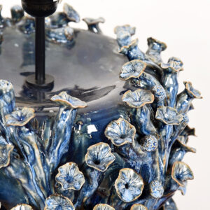 Navy Blue Sculptural Floral Ceramic Table Lamp