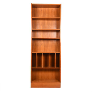 Slim Danish Teak Bookcase Adjustable Shelves + Optional Vinyl | Magazine Dividers