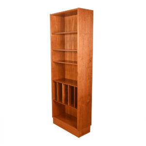 Danish Teak Slim Bookcase w: Adjustable Shelves + Vinyl | Magazine Dividers