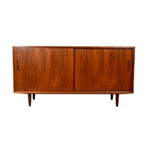 Danish Modern Walnut Sideboard | Media Cabinet with Sliding Doors