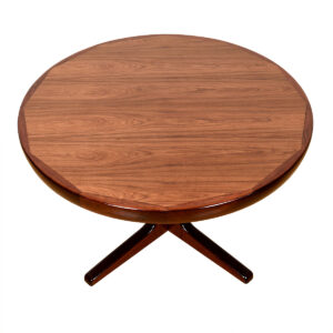 Pedestal Base Danish Modern Round to Oval Expanding Dining Table in Rosewood +2 Leaves