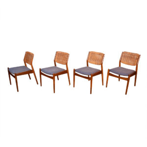 George Tanier Set of 4 Danish Teak Dining Chairs w: Caned Backrests by Arne Vodder | Sibast