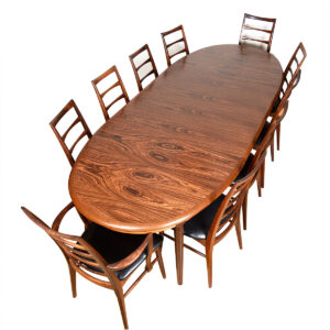 Oval Danish Modern Rosewood Expanding Dining Table + 2 Leaves
