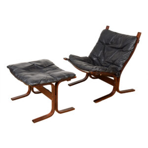 Norwegian Westnofa Black Leather & Rosewood Siesta Chair + Otto