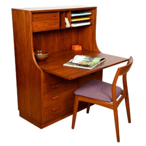Danish Modern Teak Drop Front Secretary + Desk by Borge Mogensen