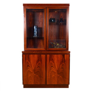 Danish Modern Rosewood 2-Pc. Double-Door Display Cabinet with Light