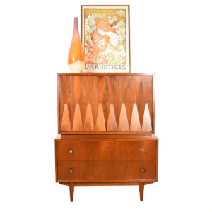 Mid Century Modern Tall Walnut ‘Arrowhead’ Front Dresser