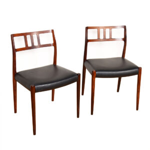Pair Leather Danish Modern Brazilian Rosewood Niels Moller Dining | Accent Chairs