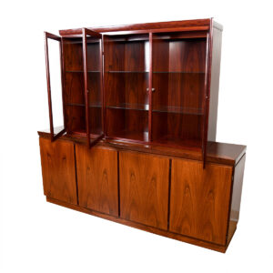 Lighted 2-Piece Danish Rosewood 3-Door Display Cabinet / Storage